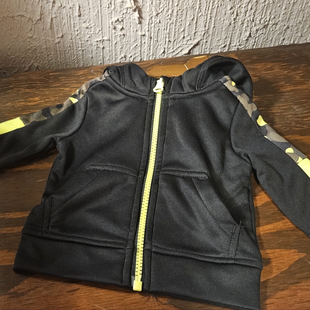 Athletic Works Baby Boys Hoodie/Pants Set Black With Camo And Florescent Yellow